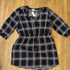 NWT Black Plaid Dress with Drawstring Waist